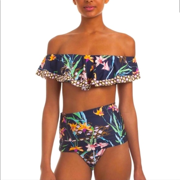 Trina Turk NWT two piece Floral off the shoulder Swim. Top SZ 14 bottom SZ 12 - Picture 1 of 8